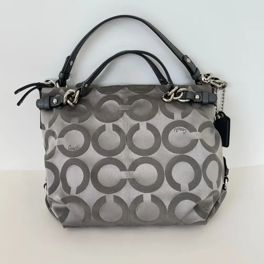 Coach Signature Op Art Convertible Hobo Shoulder Handbag Gray 14147M